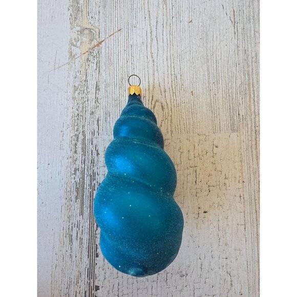 Vintage radko blue sea swirl seashell shell ornament glass glitter tropical Hawa - Picture 1 of 8